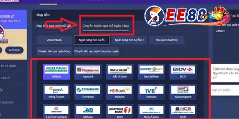 các phương thức nạp tiền tại ee88