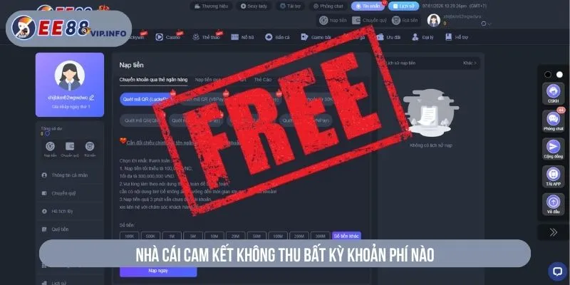 Nạp Tiền EE88 Có Mất Phí Không? Bỏ Túi Ngay Mẹo Hay Nhà cái cam kết không thu bất kỳ khoản phí nào